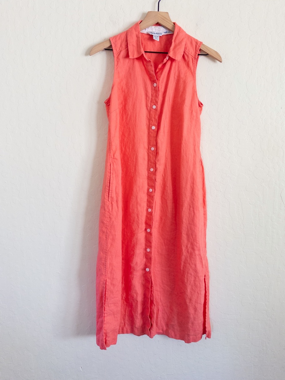 Tommy Bahama 100% Linen Sleeveless Collared Button Front Midi Shirt Dress XS